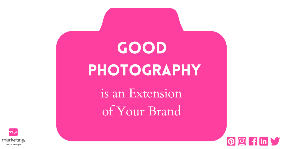 Graphic that is pink and white that says good photography is an extension of your brand- for blog